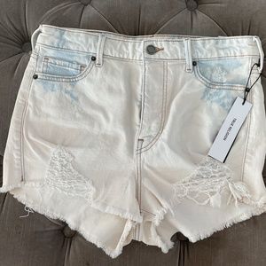 True Religion Caia Ultra High Rise Light Wash Distressed Cutoff Denim Shorts